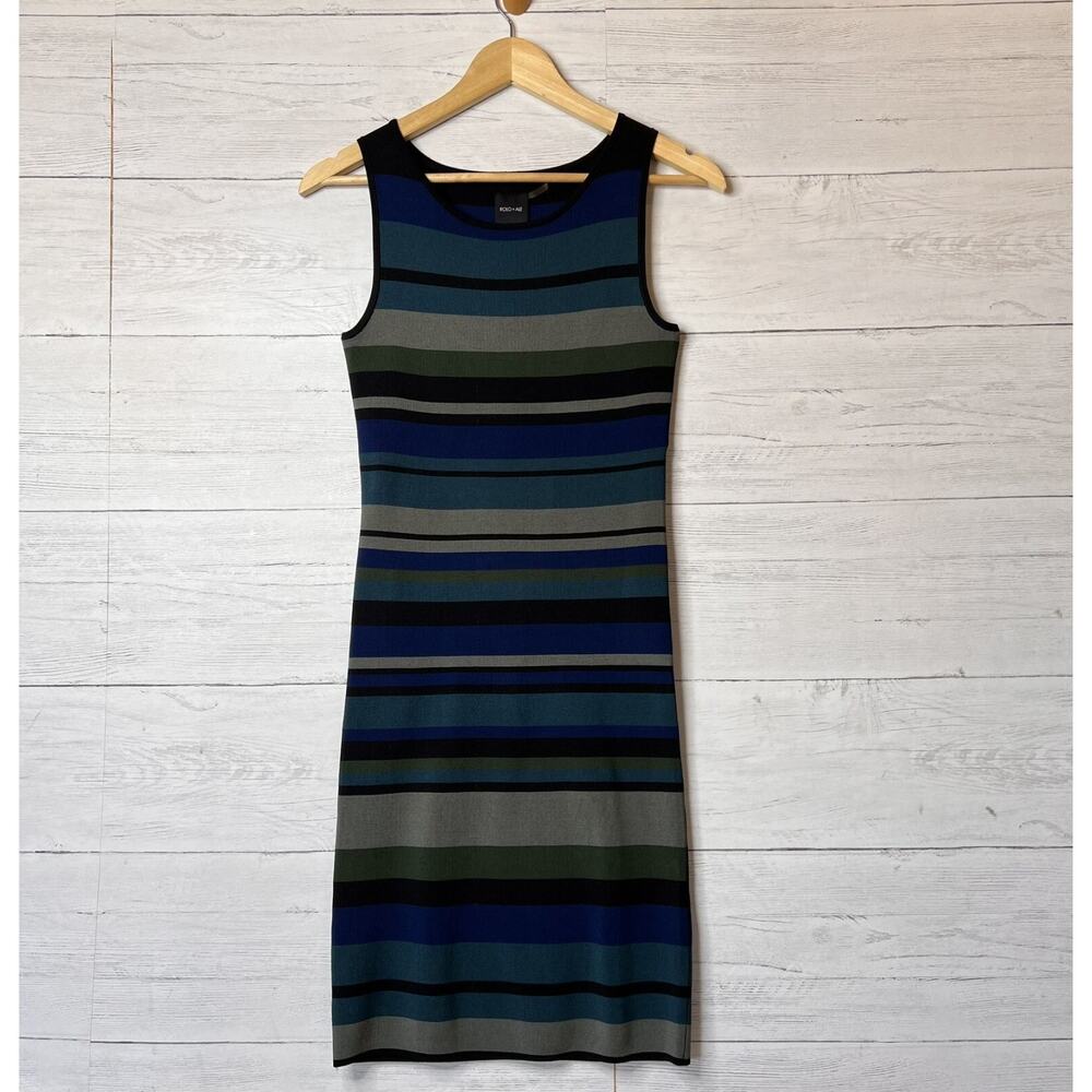 Rolo & Ale Dress Womens Size 2/4 Alexian Allover Stripes Bodycon Stretch Modern